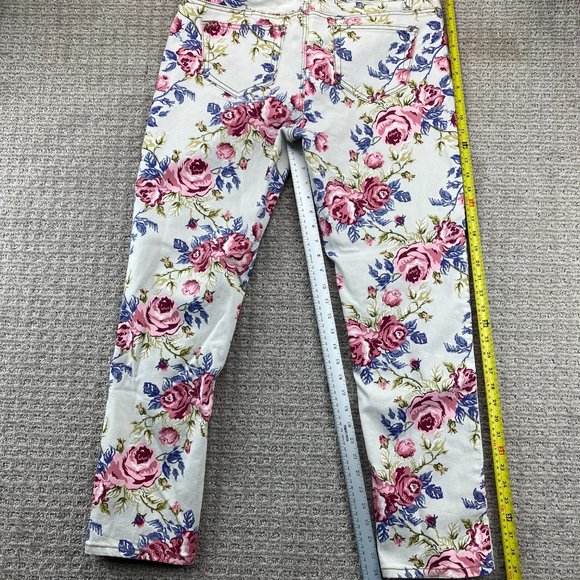 Blue Notes Floral Jeans Women 34 White Denim Pants Low Rise Super Skinny 34X30 - Picture 7 of 16